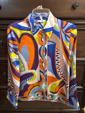 ZARA Vibrant Multi-Color Abstract Button-Down Shirt